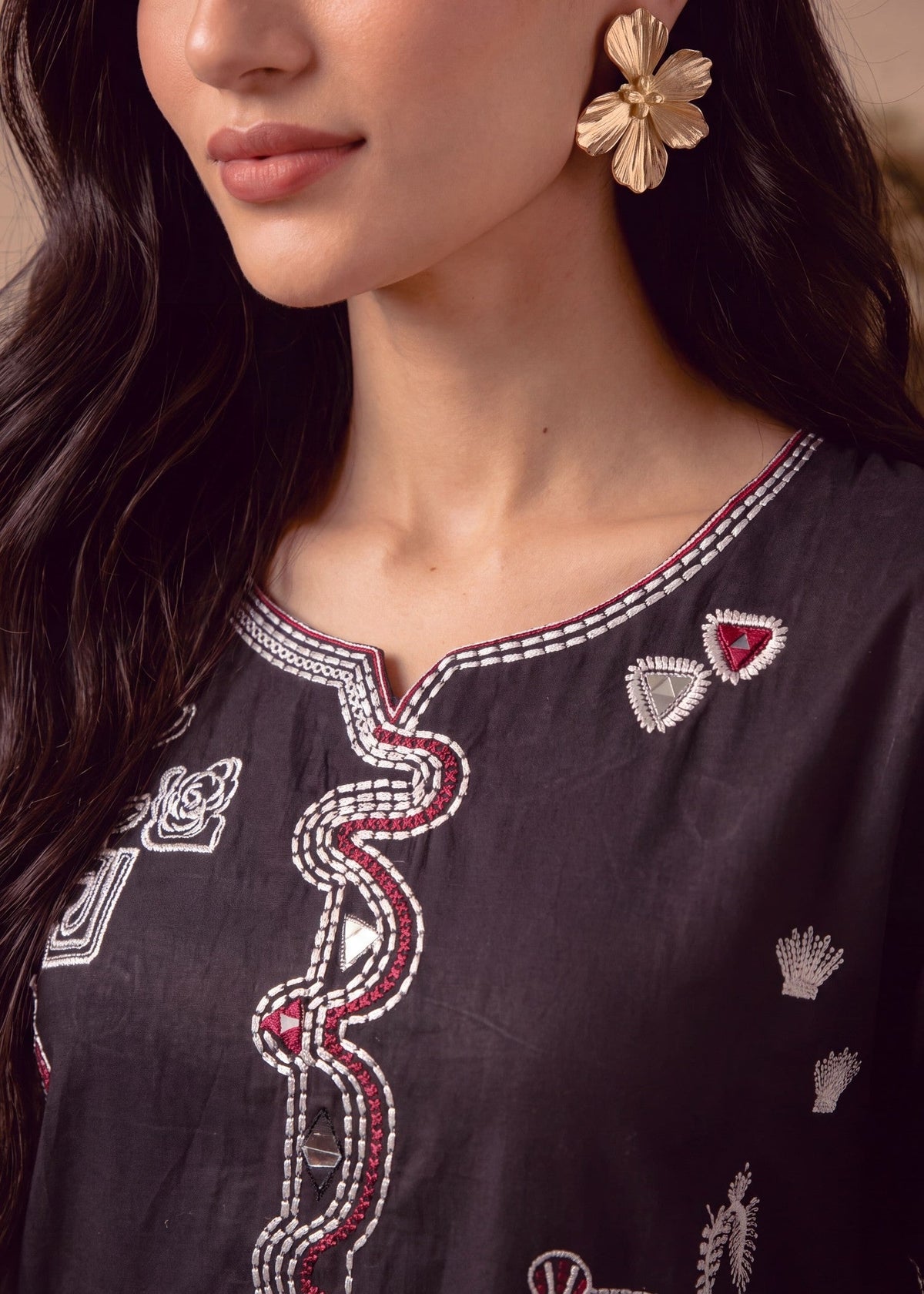 Embroidered Black Cotton Kurta Set Online in UK USA Canada