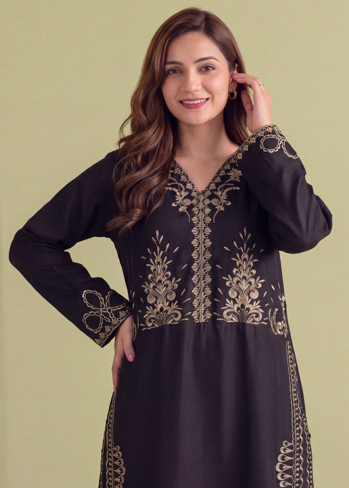 Embroidered Black Linen Kaftan Online in Dubai DXB UAE Abudhabi Meena Bazaar