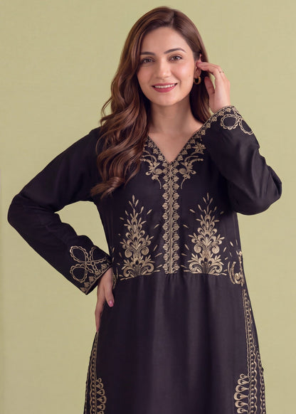 Embroidered Black Linen Kaftan Online in Dubai DXB UAE Abudhabi Meena Bazaar