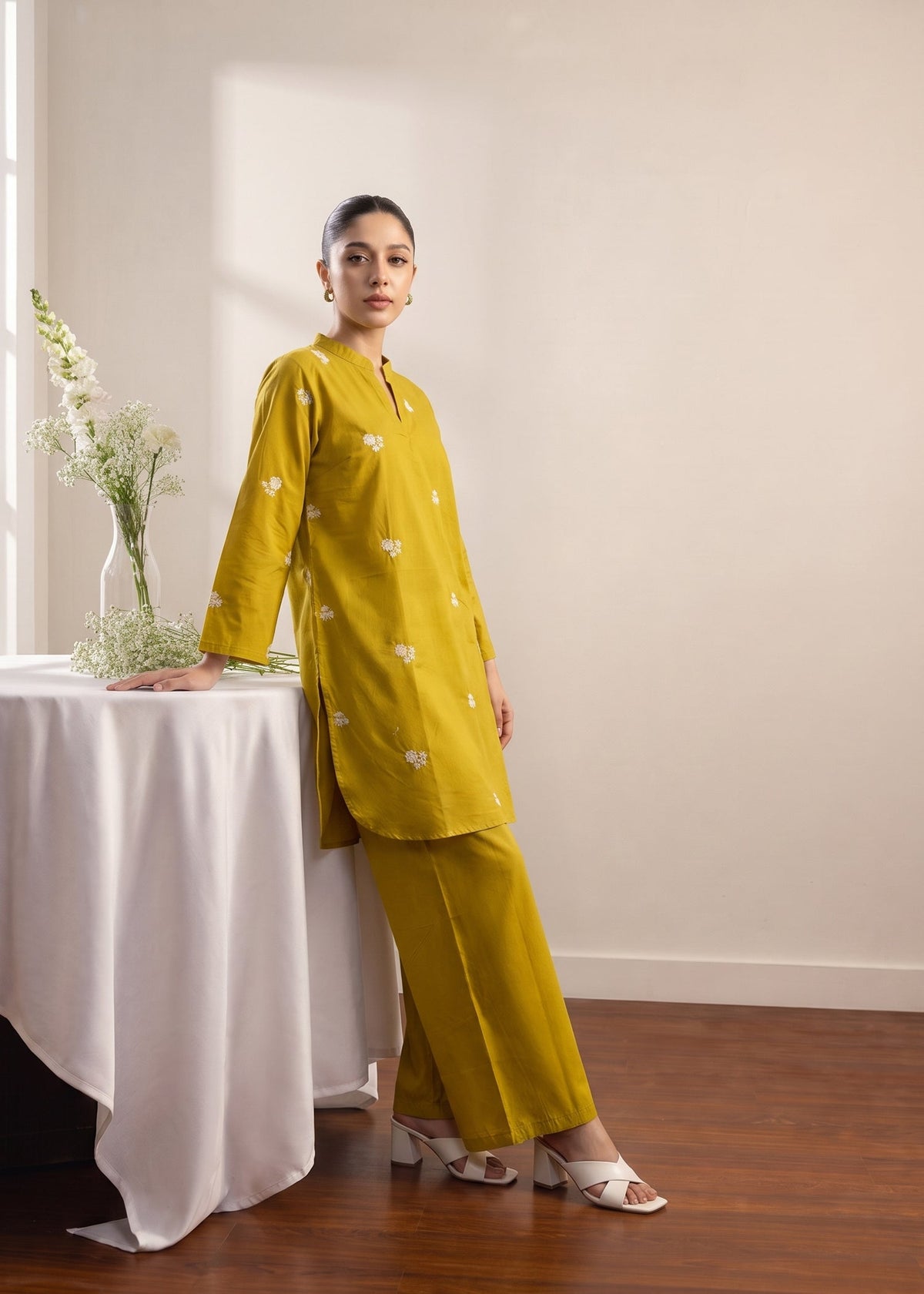 Embroidered Mustard Lawn Kurta Set Online in UK USA Canada