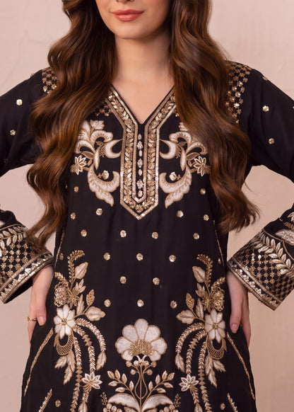 Ladies Black Embroidered Dhanak Kurta Set Online in UK USA Canada