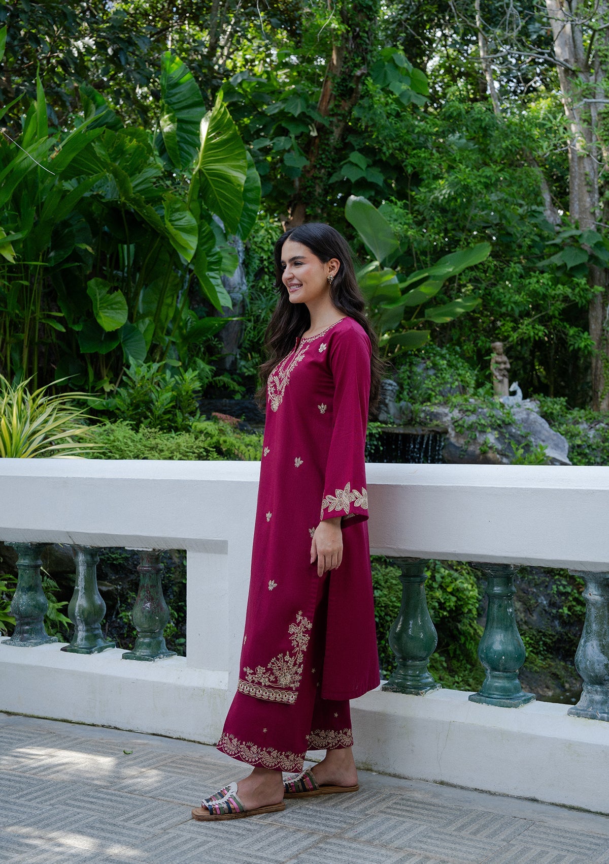 Ladies Maroon Embroidered Khaddar Kurta Trouser Online in UK USA Canada