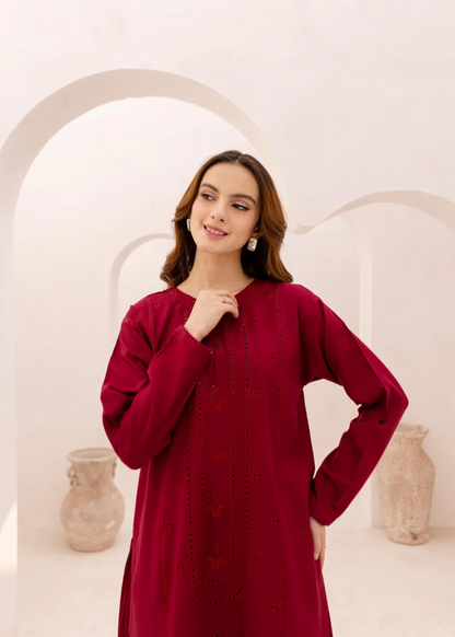 Maroon Cotton Embroidered Kurta Set Online in UK USA Canada