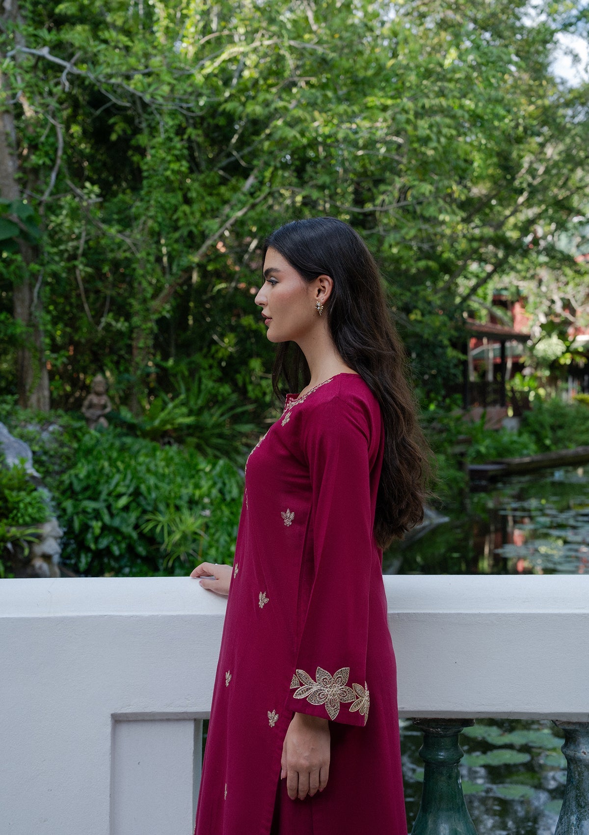 Maroon Embroidered Khaddar Daily Wear Kurta Set Online in Dubai DXB UAE Abudhabi Meena Bazaar
