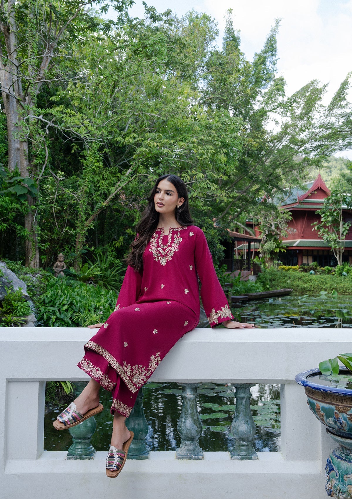 Maroon Embroidered Khaddar Straight Kurta Pakistani Clothes Online in Sri Lanka India Australia