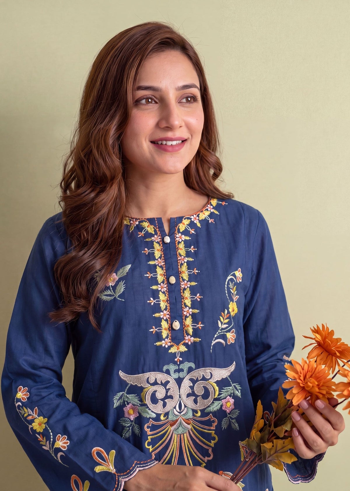 Sapphire Blue Embroidered Cotton Kurta Set Online in Dubai DXB UAE Abudhabi Meena Bazaar