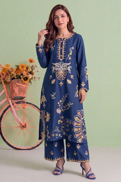 Sapphire Blue Embroidered Cotton Kurta Set Online in Dubai UAE Abudhabi Ajman Sharjah