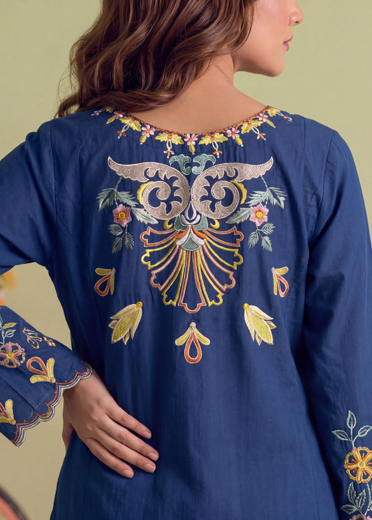 Sapphire Blue Embroidered Cotton Kurta Set Online in Sri Lanka India Australia
