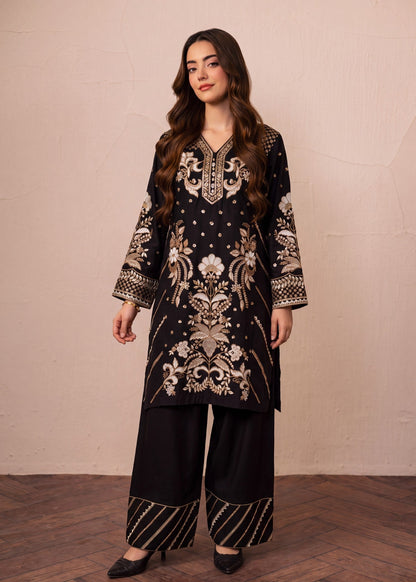 Straight Cut Black Dhanak Kurta Set Online in Dubai UAE Abudhabi Ajman Sharjah