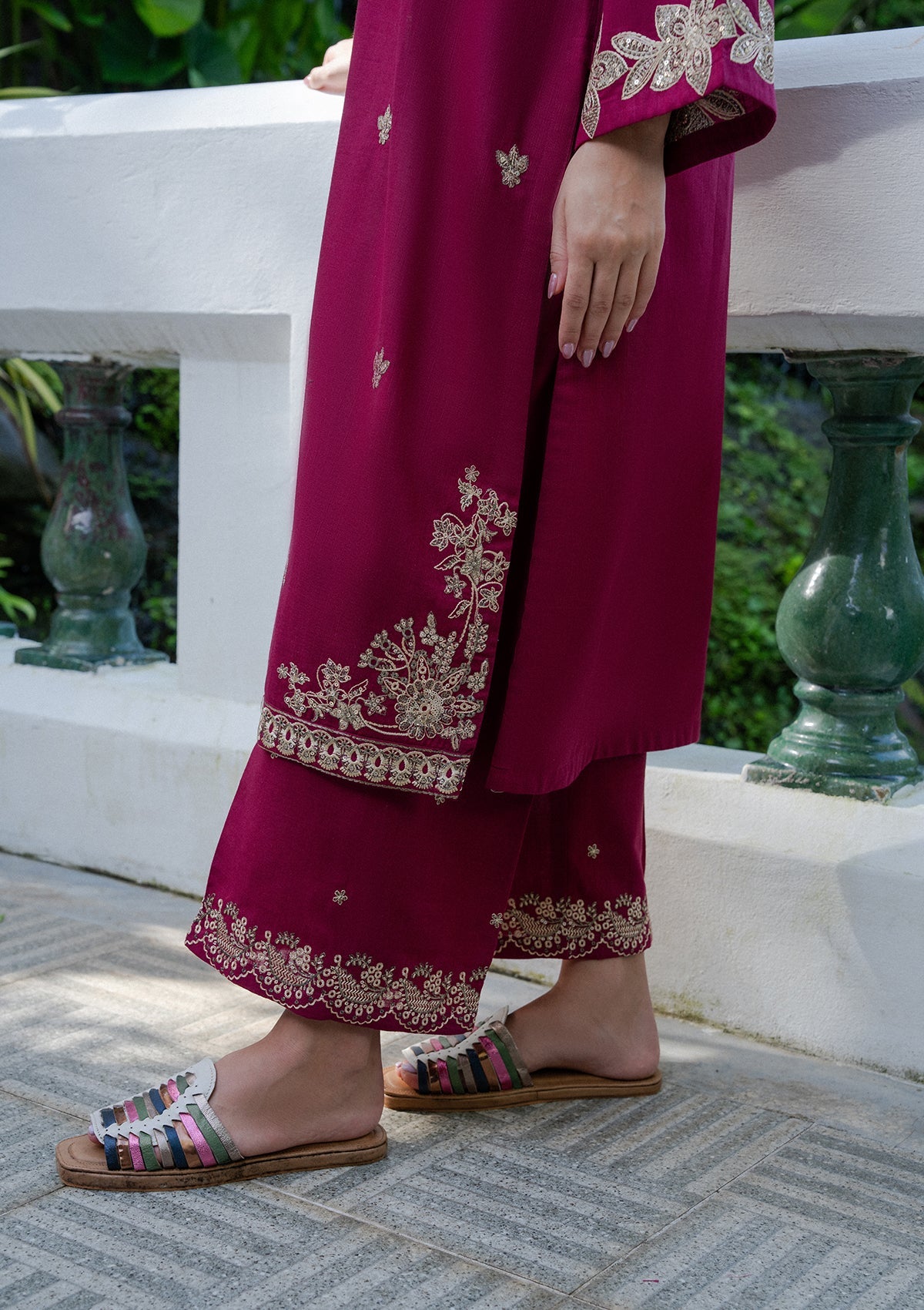 The Garden Edit Maroon Khaddar Embroidered Kurta Set Online in Dubai UAE Abudhabi Ajman Sharjah