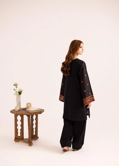 Ladies Black Embroidered Lawn Kurta Set Online in UK USA Canada