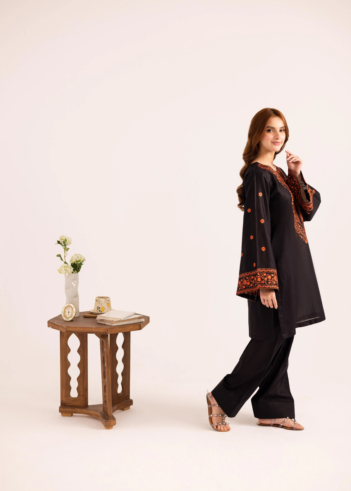 Summer Wear Black Embroidered Lawn Kurta Set Online in Dubai DXB UAE Abudhabi Meena Bazaar