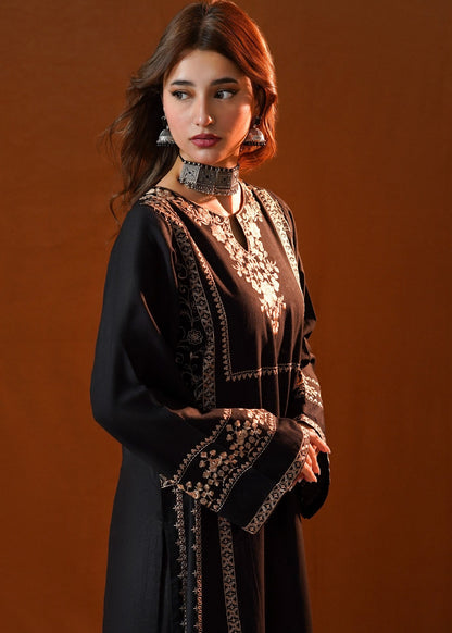 Black Embroidered Khaddar Kurta Set Online in Dubai DXB UAE Abudhabi Meena Bazaar