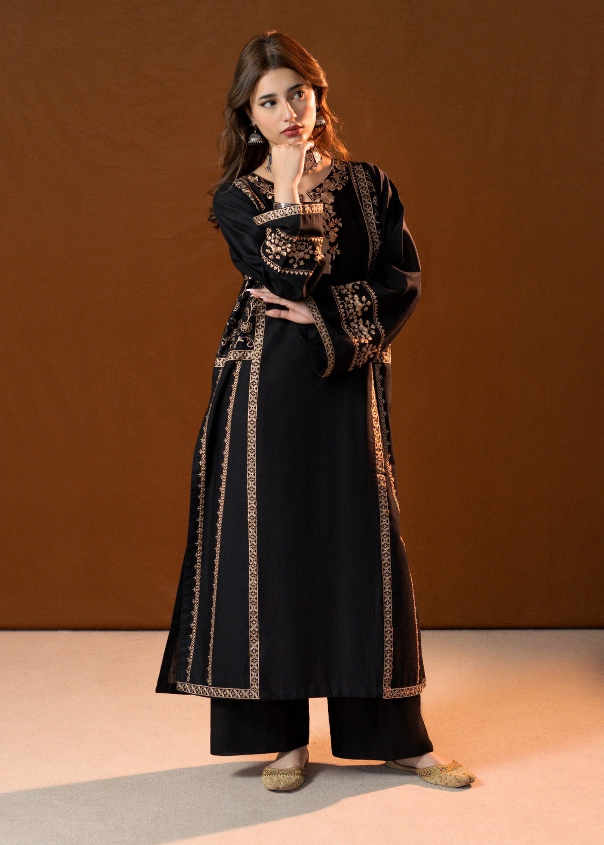 Black Slub Khaddar Straight Kurta Set Online in Sri Lanka India Australia