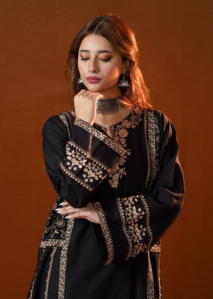 Ladies Black Khaddar 2 Piece Kurta Set Online in KSA Riyadh Saudi Arabia Oman Bahrain Qatar