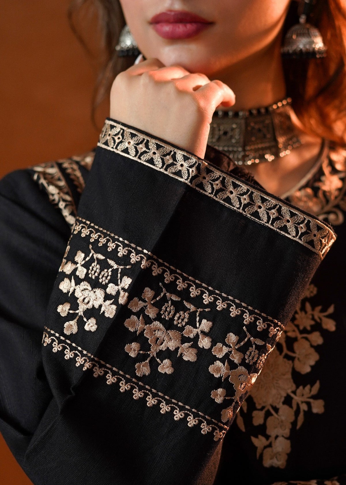 Pakistani Black Embroidered Winter Kurta Set Online in UK USA Canada