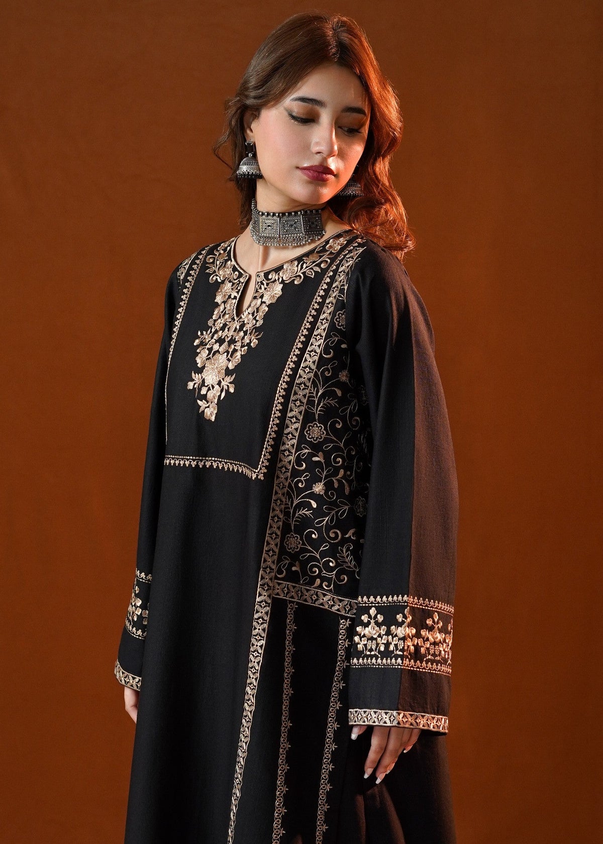 Pakistani Black Embroidered Winter Kurta Set Online in UK USA Canada