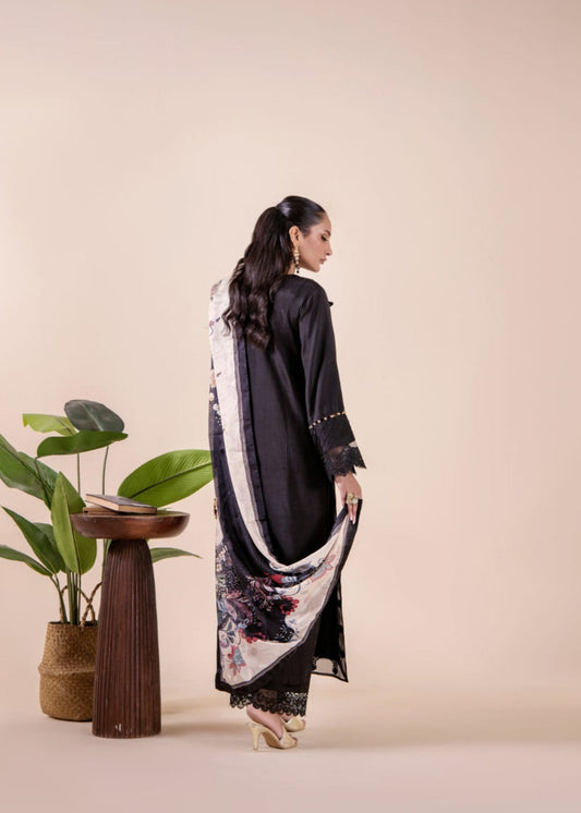 Ladies Black Embroidered Silk Shalwar Kameez Online in UK USA Canada