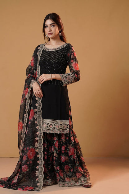 Black Embellished Chiffon Pakistani Suit Online in Dubai UAE Abudhabi Ajman Sharjah