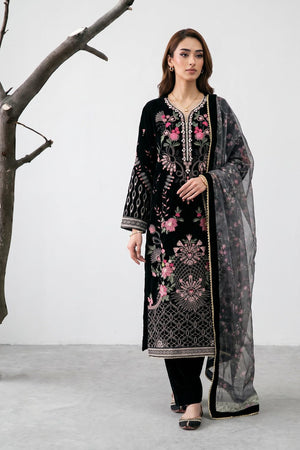Black Embellished Velvet Pakistani Suit Online in Dubai UAE Abudhabi Ajman Sharjah