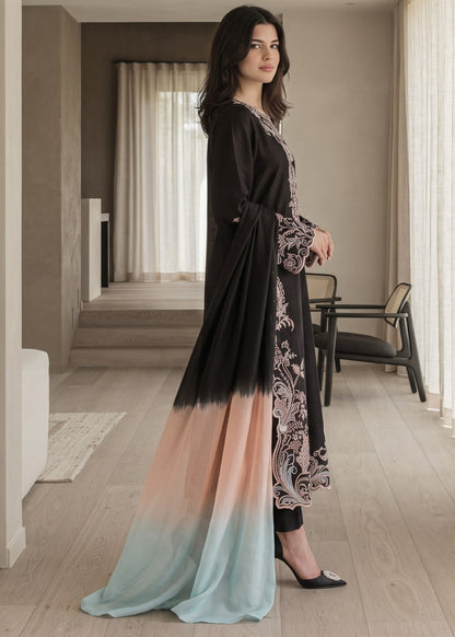 Black Embroidered Lawn Cotton Pakistani Suit Online in Dubai UAE Abudhabi Ajman Sharjah