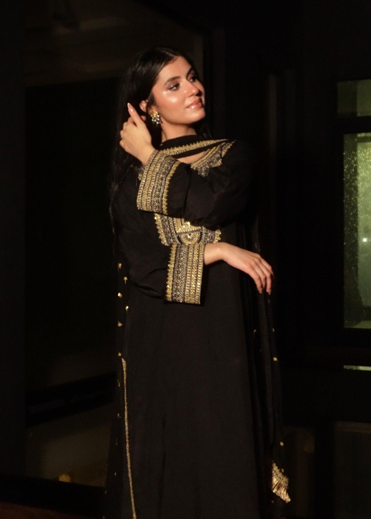 Black Embroidered Raw Silk Designer Salwar Suit Online in UK USA Canada