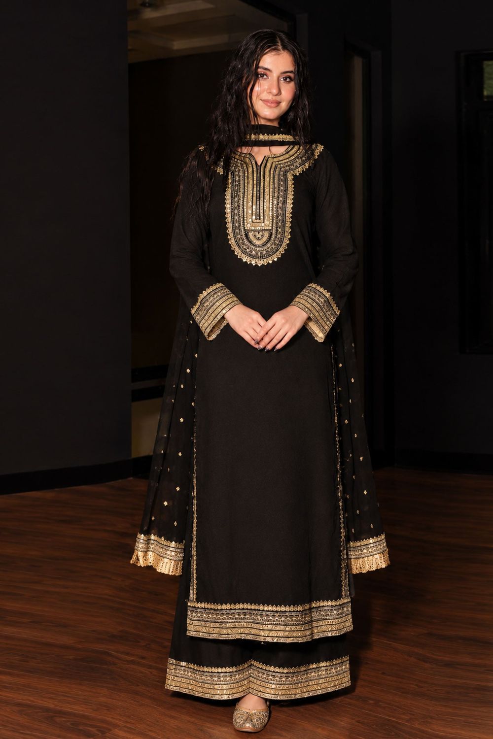 Black Embroidered Raw Silk Pakistani Suit Online in Dubai UAE Abudhabi Ajman Sharjah