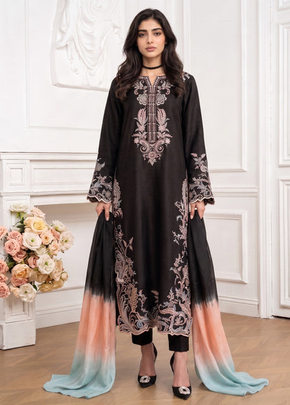 Black Linen 3 Piece Suit with Dupatta Online in Sri Lanka India Australia