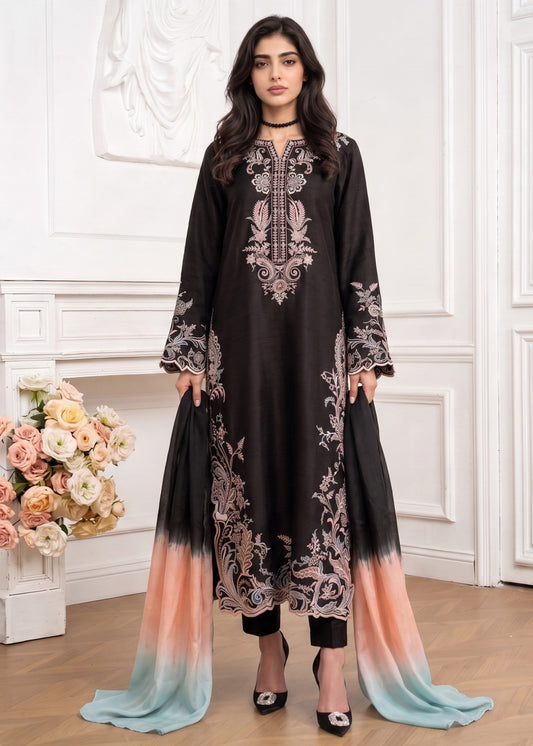 Black Linen 3 Piece Suit with Dupatta Online in Sri Lanka India Australia