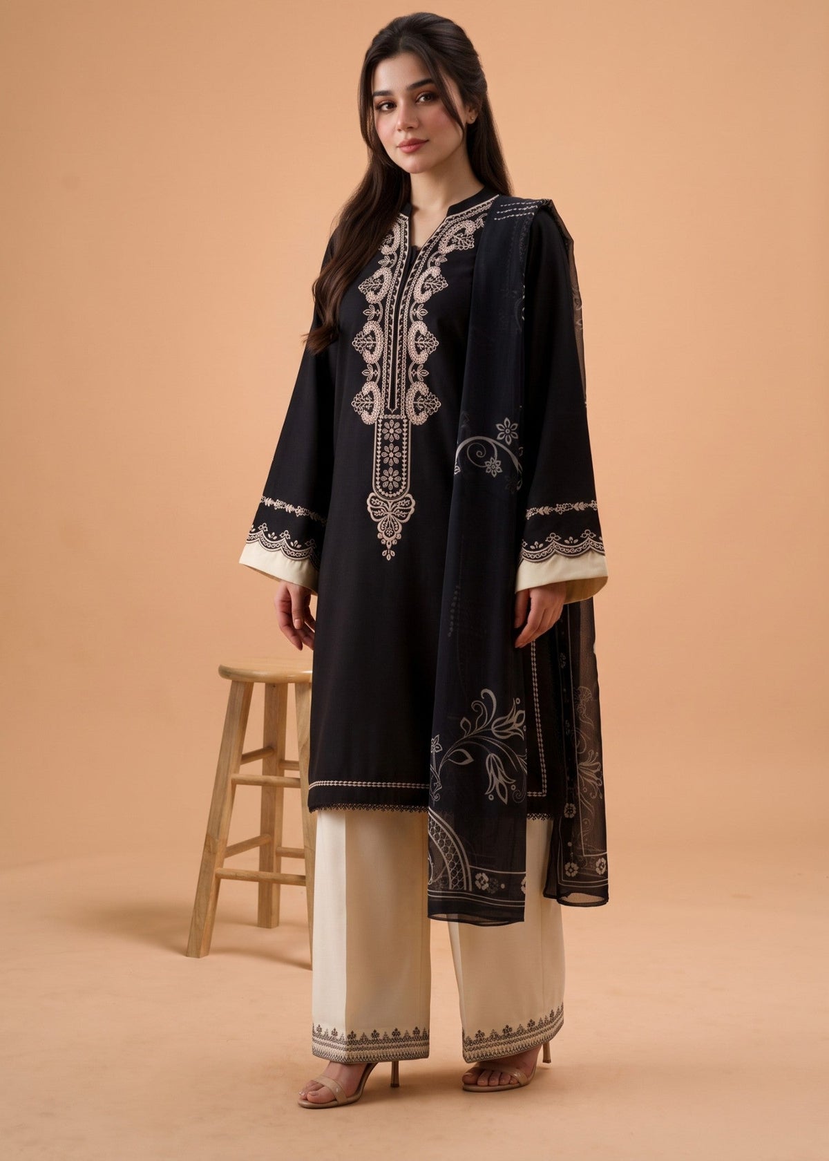 Black Linen Embroidered Salwar Suit for Women Online in Dubai DXB UAE Abudhabi Meena Bazaar