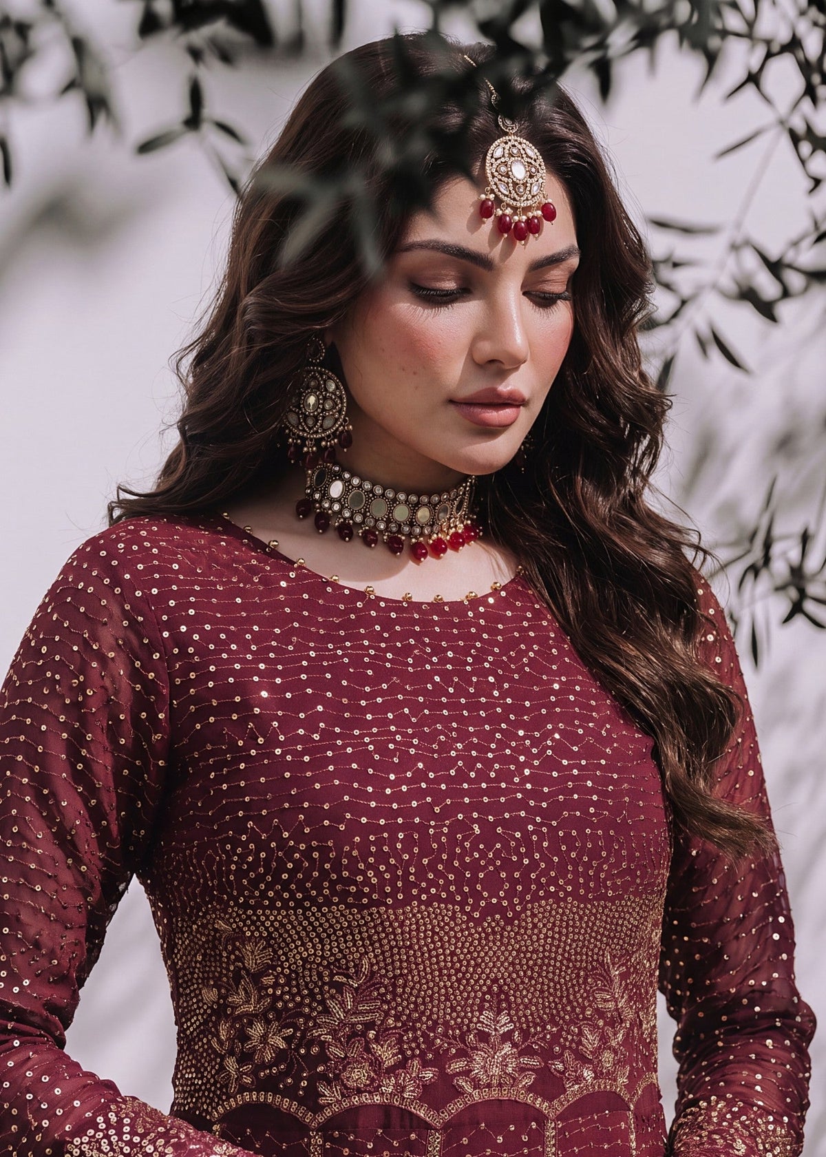 Designer Maroon Embroidered Chiffon Salwar Suit Online in KSA Riyadh Saudi Arabia Oman Bahrain Qatar