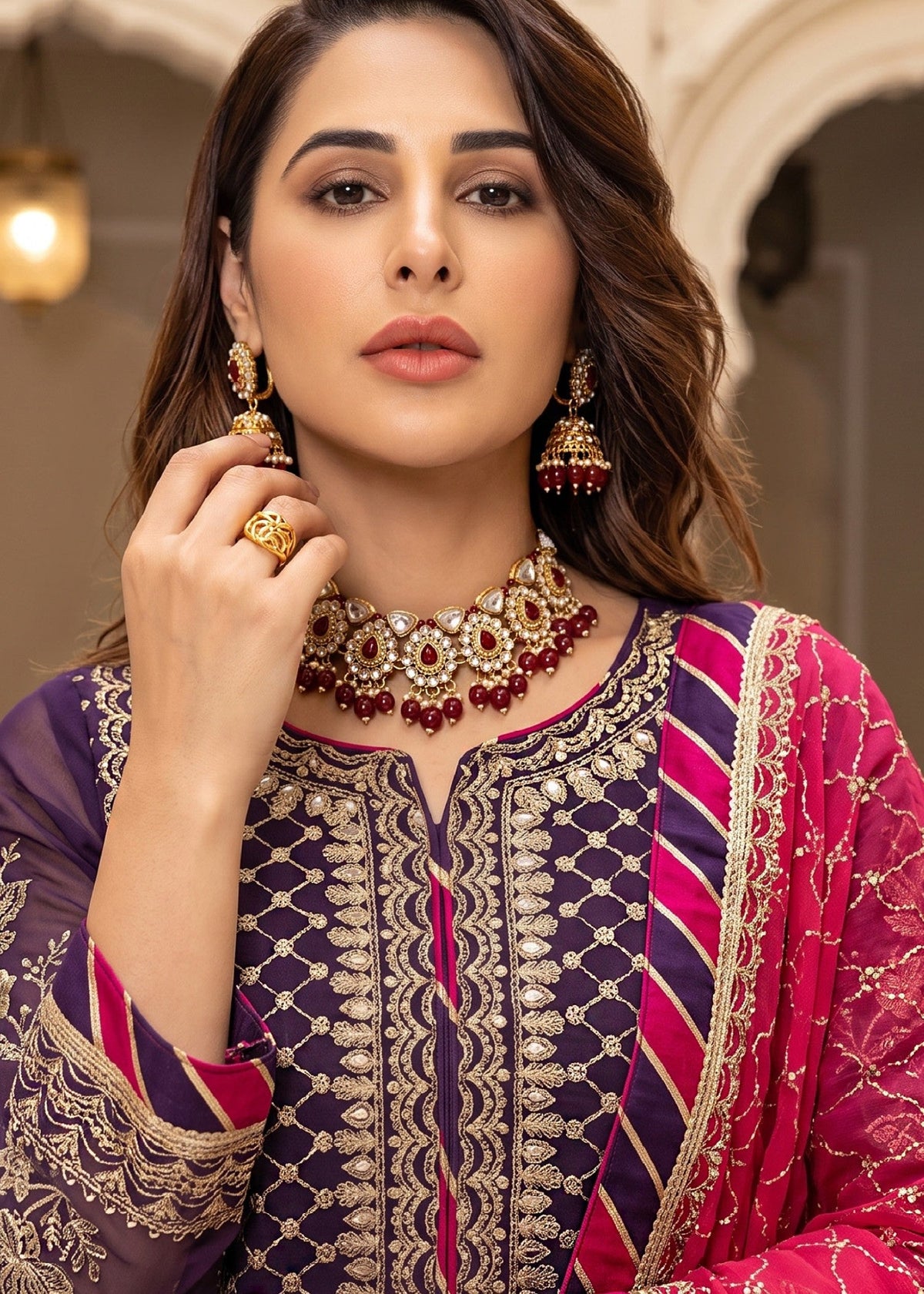 Designer Purple Chiffon Salwar Kameez 3 Piece Online in KSA Riyadh Saudi Arabia Oman Bahrain Qatar
