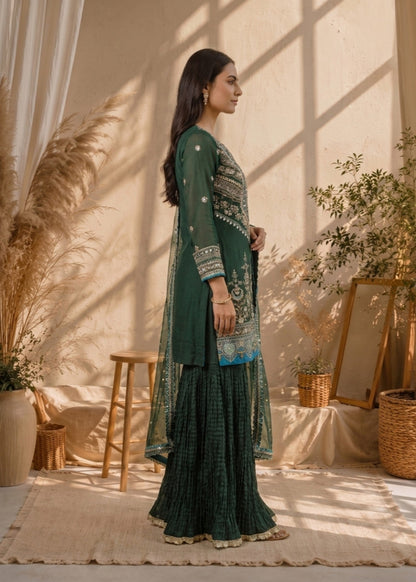 Festive Party Wear Green Organza Gharara Online in Sri Lanka India Australia