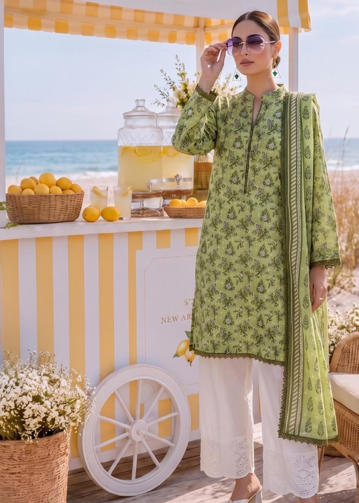 Green Embroidered Lawn Kurta Set Online in UK USA Canada
