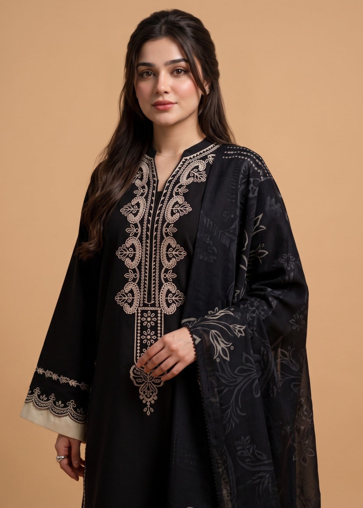 Ladies Black Linen Salwar Kameez Winter Wear Online in KSA Riyadh Saudi Arabia Oman Bahrain Qatar