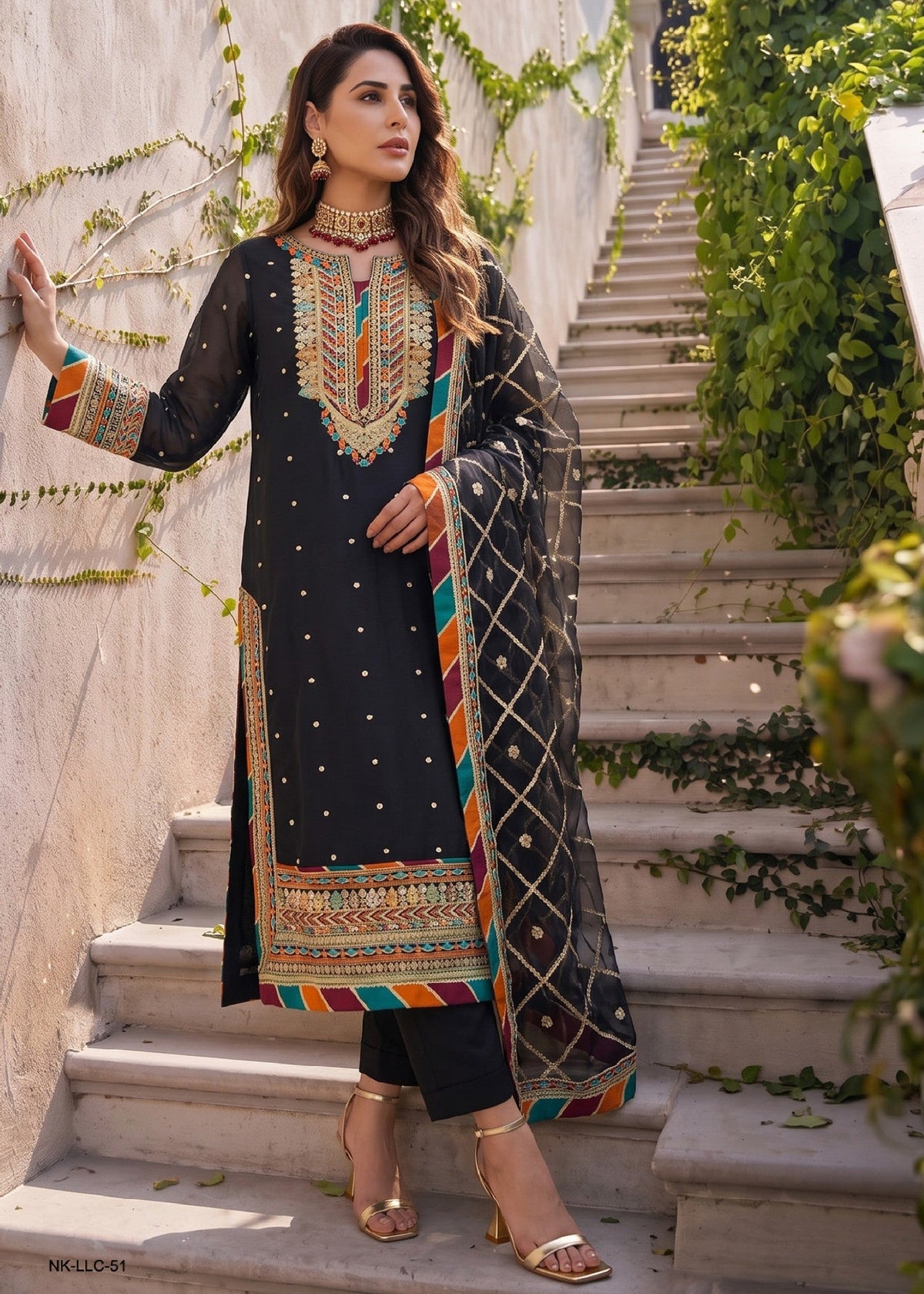Ladies Embellished Black Shalwar Kameez Online in UK USA Canada