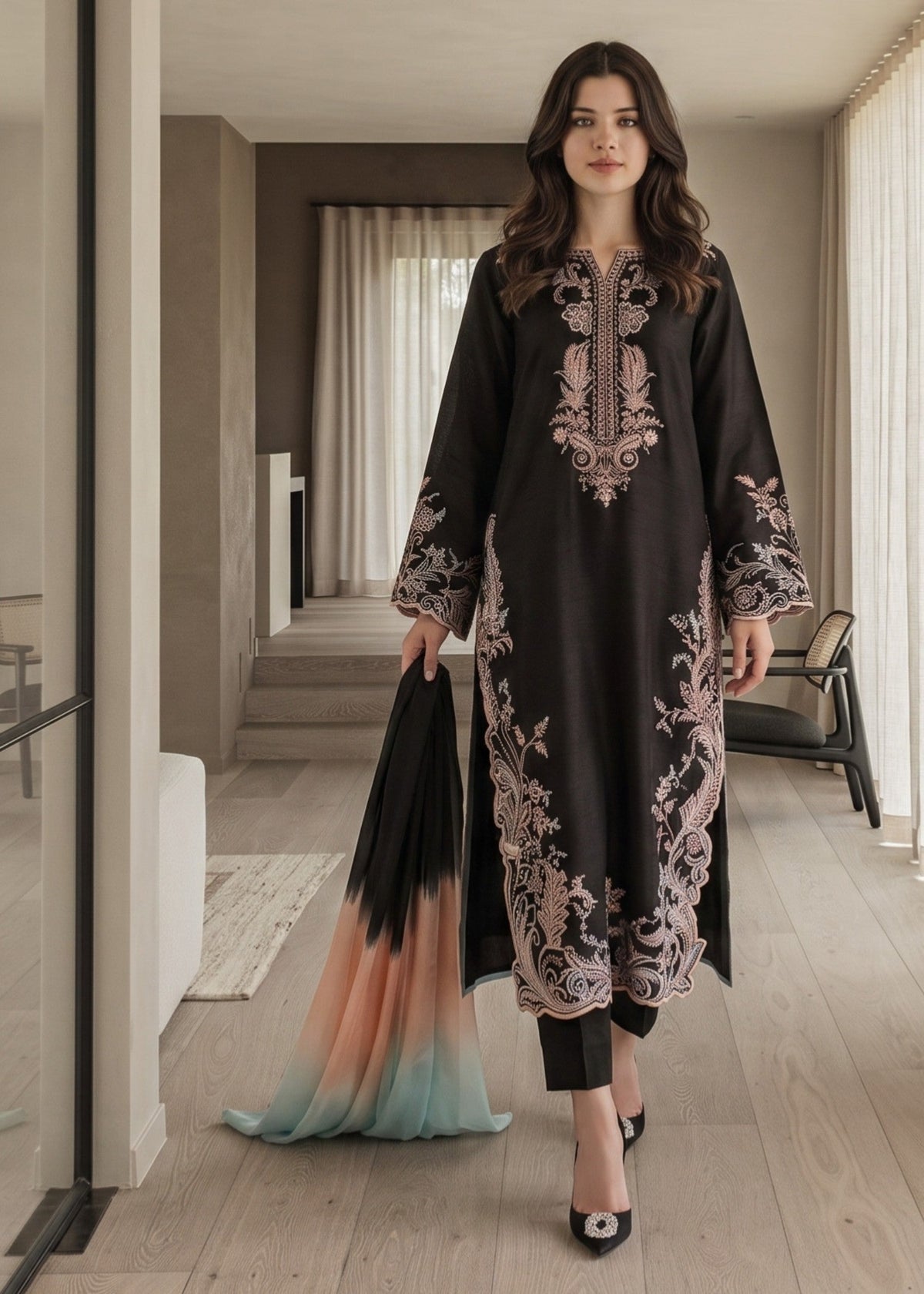 Ladies Embroidered Black Shalwar Kameez Online in UK USA Canada