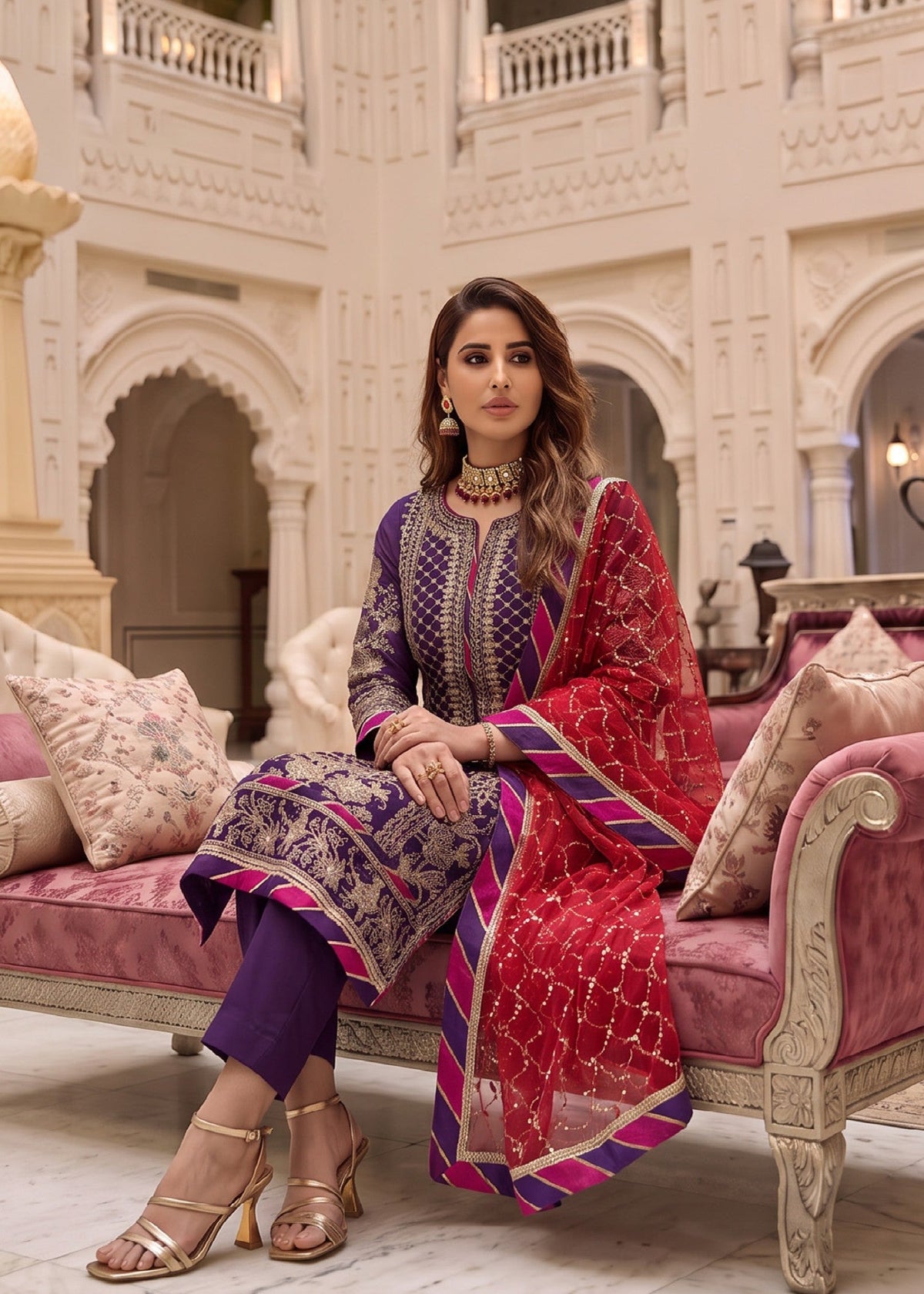 Ladies Embroidered Purple Shalwar Kameez Partywear Online in UK USA Canada