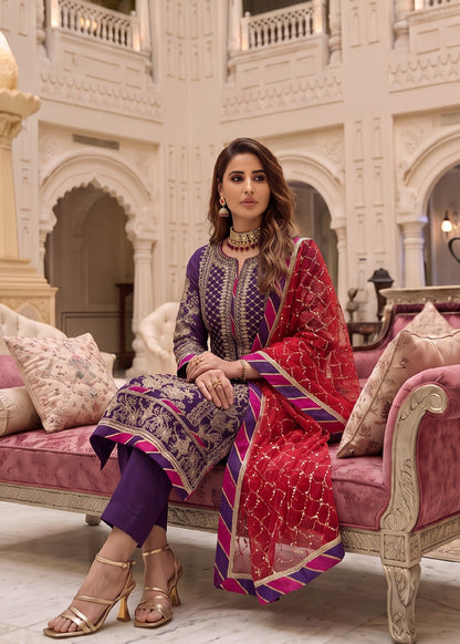 Ladies Embroidered Purple Shalwar Kameez Partywear Online in UK USA Canada