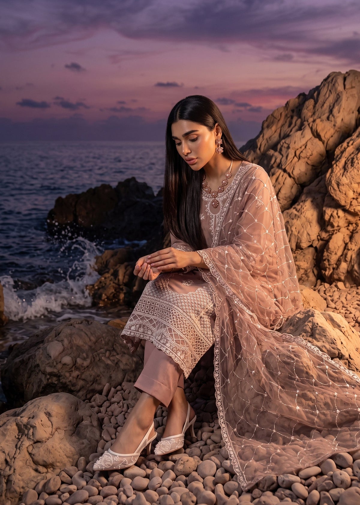 Ladies Pink Chiffon Salwar Kameez Partywear Online in KSA Riyadh Saudi Arabia Oman Bahrain Qatar