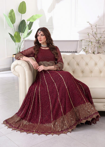 Maroon Chiffon Pakistani Suit Online in Dubai UAE Abudhabi Ajman Sharjah