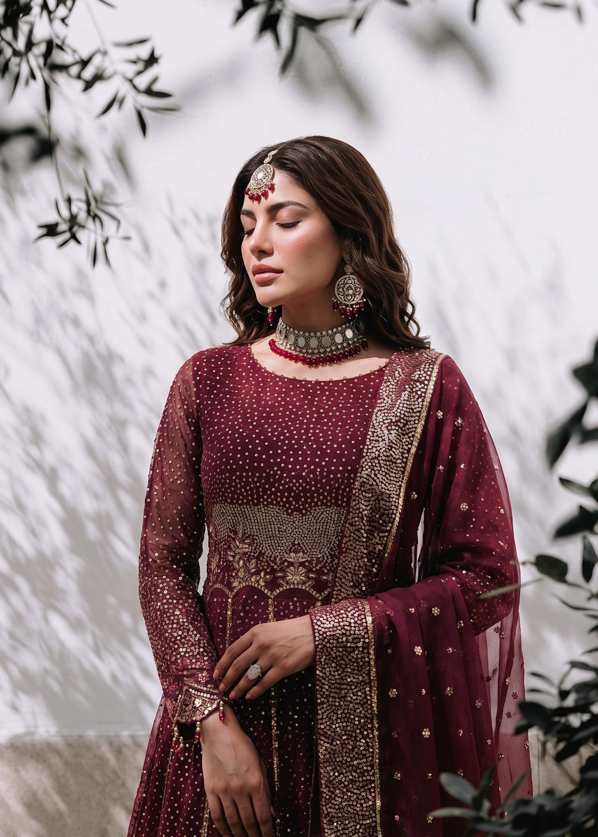 Maroon Chiffon Partywear Suit Online in UK USA Canada