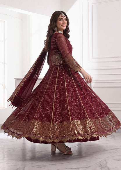 Maroon Chiffon Pishwas with Dupatta Online in Sri Lanka India Australia