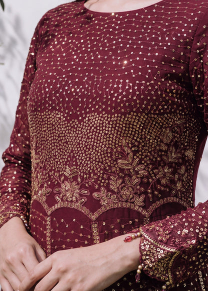 Maroon Chiffon Salwar Kameez Online in Dubai DXB UAE Abudhabi Meena Bazaar