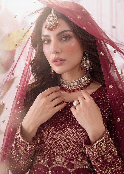 Maroon Embroidered Chiffon Suit Online in UK USA Canada