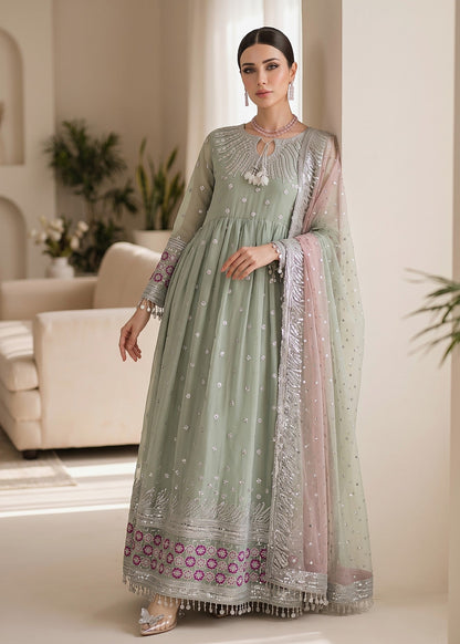 Mint Green Chiffon Embroidered Salwar Kameez Online in Dubai DXB UAE Abudhabi Meena Bazaar