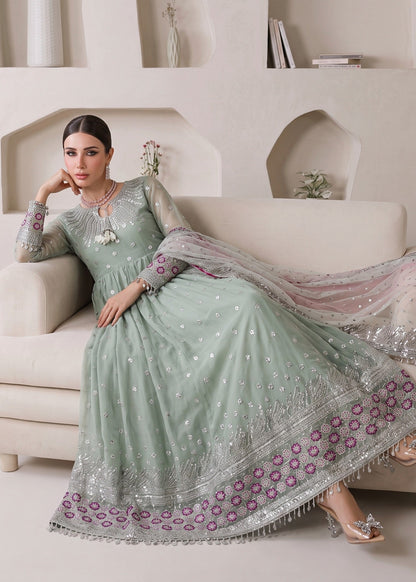 Mint Green Chiffon Pishwas Pakistani Designer Suit Online in Sri Lanka India Australia