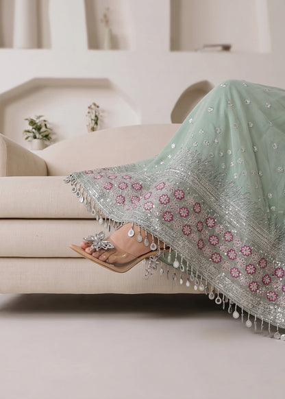 Mint Green Embroidered Chiffon Ladies Salwar Kameez Online in UK USA Canada