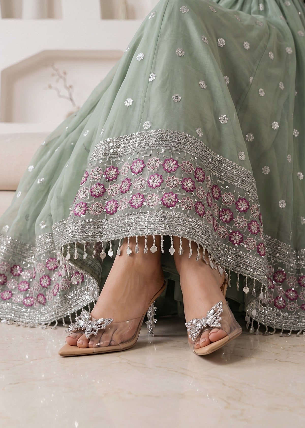 Mint Green Embroidered Chiffon Salwar Kameez Online in Dubai DXB UAE Abudhabi Meena Bazaar