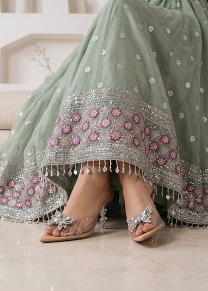 Mint Green Embroidered Chiffon Salwar Kameez Online in Dubai DXB UAE Abudhabi Meena Bazaar